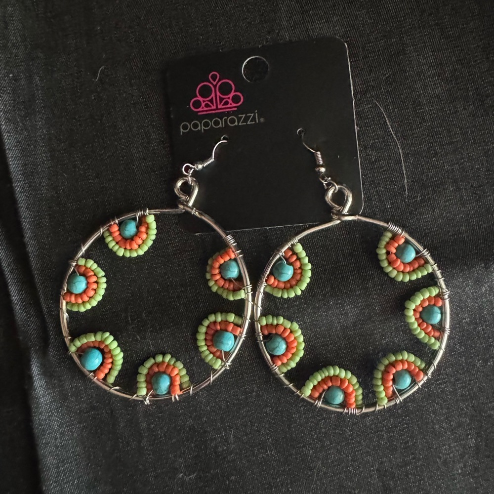 Paparazzi Green and Orange Bohemian Hoop Earrings